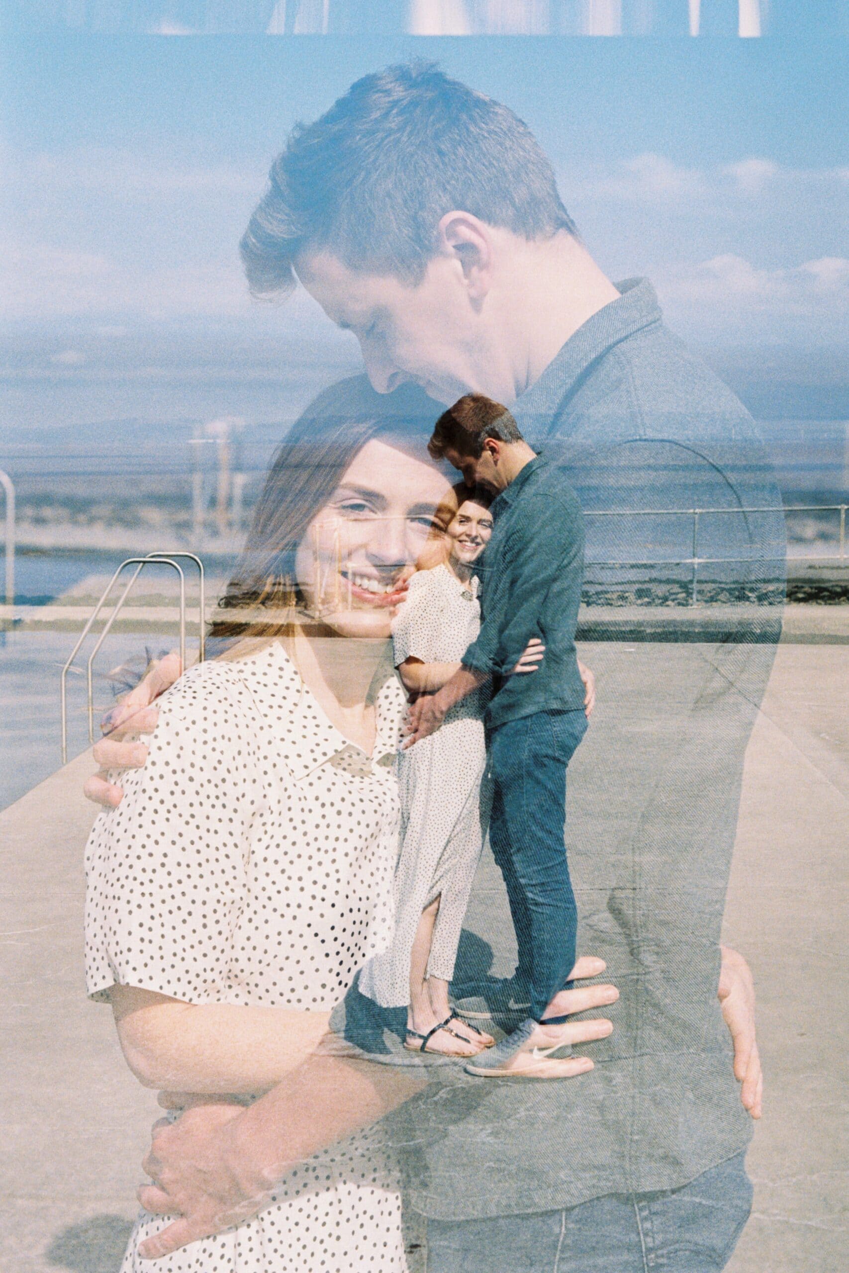 double exposure on film engagement shoot